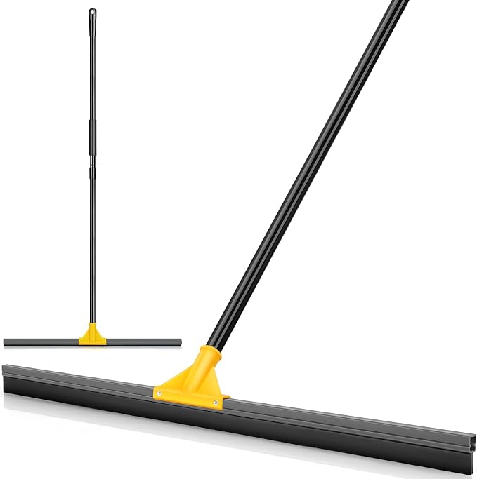 SOBONNE 24" Floor Squeegee for Concrete Floor Water Removal | Heavy Duty Large Rubber Squeegee Broom/ 57" Long Handle for Tiles Window Shower Garage Patio Deck Pool/Yellow