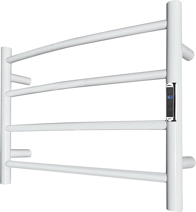 Towel Warmer with Built-in Timer Bathroom Wall Mounted Bath Towel Heater Plug-in Electric Heated Towel Rack Stainless Steel Curved Round Oil Rubbed Drying Rack 16.54x23.62x5.51 inches White