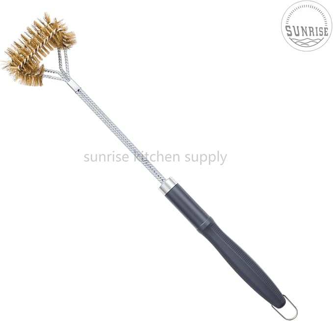 SUNRISE Fryer Brush with Long Handle (Brass with Plastic Handle, L and Double Brush)