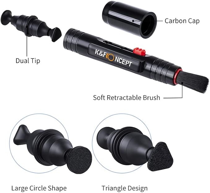 K&F Concept Camera Lens Cleaning Kit - 15ml Sensor Cleaner, Lens Pen Brush, Air Blower, Microfiber Cleaning Cloths & Full-Frame Sensors Cleaning Swabs for DSLR & Mirrorless Cameras