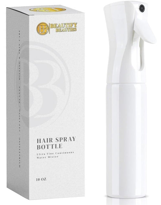 BeautifyBeauties Hair Spray Bottle – Ultra Fine Continuous Water Mister for Hairstyling, Cleaning, Plants, Misting & Skin Care (White, 10.1 Ounces)