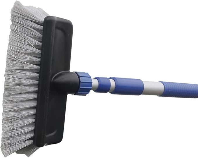 Camco Flow-Through Wash Brush with Push Button Telescoping Handle - Connect to Standard Water Hose to Clean Your Vehicle | Great for RV, Truck Boat and Car Washing - (41960)
