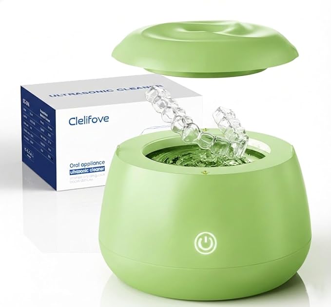 Ultrasonic Retainer Cleaner Machine 48kHz Denture and Aligner Cleaning Pod for Mouth Guards Night Guards Dental Trays Braces Toothbrushes Jewelry with 200ML Capacity,Low noise