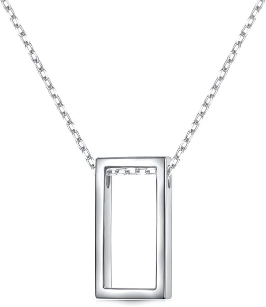 DAOCHONG 925 Sterling Silver Geometric Shapes Necklace Triangle/Rectangle/Rhombus/Circle Pendant Necklace for Women Jewelry Gifts