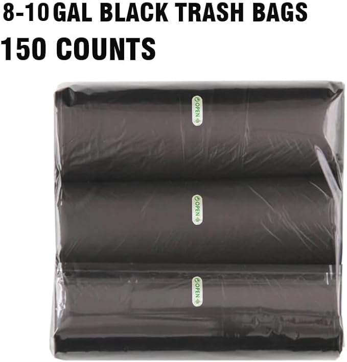 BEIDOU-PAC 8-10 Gallon Trash Bags, 150 Count Black Garbage bags, Multi-purpose Trash Can Bin Liners for Bathroom, Office, Industrial, Commercial, Janitorial, Municipal, Recycling