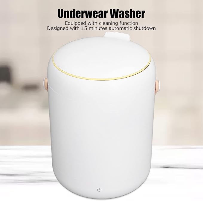 Portable Mini Washing Machine, Compact 3L Ultrasonic Turbine Washer with Auto Shut Off Gravity Drain Cover for Apartment RV ABS White 8.5 x 6.1 in