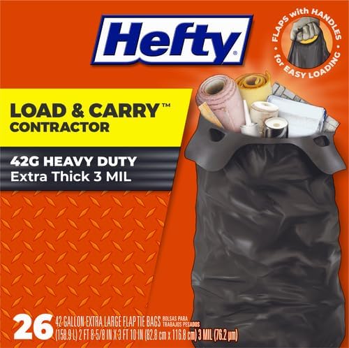 Hefty Heavy Duty Trash Bags, Large | 42 Gallon | For Contractors | 26 Count, Pack of 2