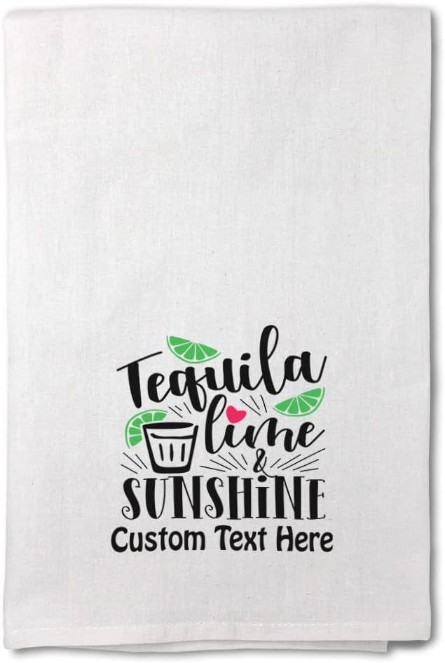 Custom Mothers Day Decor Flour Kitchen Towels Tequila Lime & Sunshine Beach Summer Summertime Summer Cleaning Supplies Dish Towels Personalized Text Here