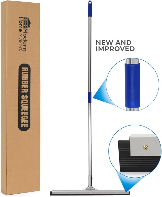 Floor Squeegee Scrubber 55inch Long Stainless Steel Handle with 22inch Wide Silicon Rubber Blade - Perfect Squeegee Broom for Floor Washing and Drying Shower Glass, Marble, Wood Surfaces
