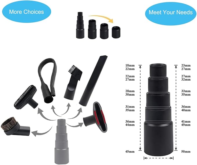 12 PCS Vacuum Attachments for Shop Vac Accessories 1 1/4 inch 1 3/8 inch Cleaning Accessories Kit with Universal Vacuum Hose Adapter Vacuum Extension Wand Horse Hair Brush Flexible Crevice Tool