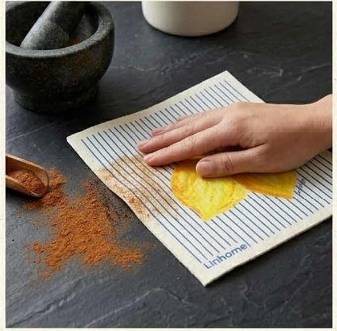 Lemon Collection Swedish Dishcloth, Reusable Paper Towel, Super Absorbent Cellulose Sponge, Kitchen Cleaning Cloth, Washable & Compostable (Lemon Zest Stripe 1 Pack)