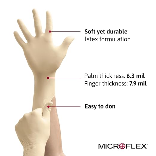 Ansell MICROFLEX Diamond Grip MF-300 Disposable Latex Gloves for Automotive, Healthcare, Machinery Industries - Large, Natural (Box of 100)