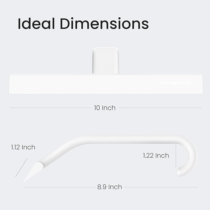 dancemoon JustHang Shower Squeegee for Glass Doors, All-in-One Award-Winning Silicone Squeegee with Built-in Hook for Bathroom, Window, Mirror, Tile Wall, Car, Streak-Free Cleaner Tool, 10-Inch White