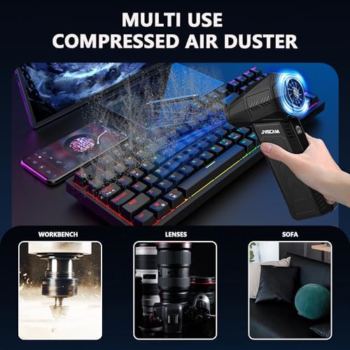 JVSCAM Compressed Air Duster - Electric Air Duster with Brushless Motor - 3 Gear Adjustable Cordless Air Blower - Rechargeable Air Duster for PC, Keyboard, Car, Outdoors, Home