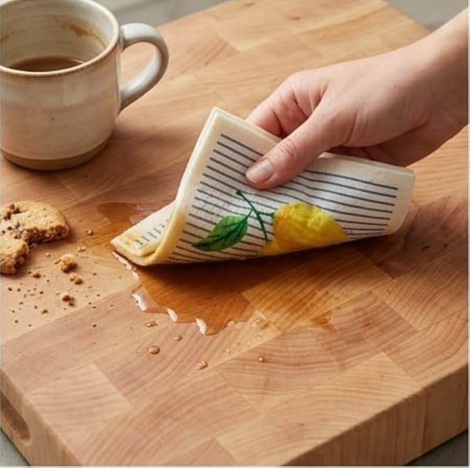 Lemon Collection Swedish Dishcloth, Reusable Paper Towel, Super Absorbent Cellulose Sponge, Kitchen Cleaning Cloth, Washable & Compostable (Lemon Zest Tile - 1 Pack)