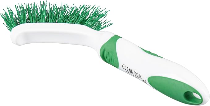 Restaurantware Grout Brush 10 Pack of 9 Tile Scrubbing Brush Stiff Bristle Ergonomic Handle Angled Head Narrow Design Green and White Plastic Cleaning Tool