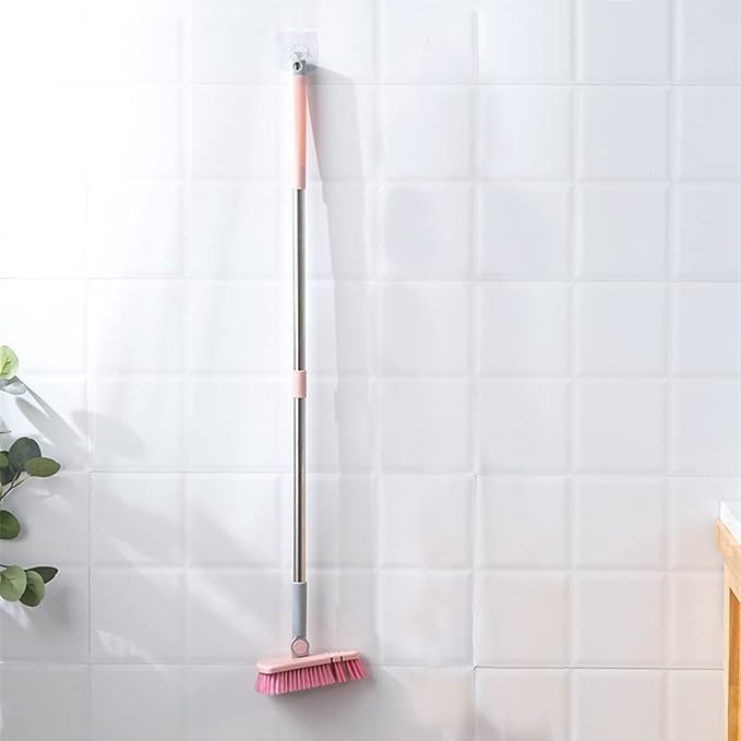Cleaning Brush with Long Handle Floor Scrubbers for Tub Tile Cleaning Supplies Scrub Brush for Bathroom Bathtub Toilet Floor Kitchen Apartment Essentials forfor Women Men (Pink)