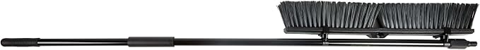 Restaurantware-Clean Tek Professional 23.62 Inch Push Broom, 1 Heavy-Duty Broom with 59” Handle - Medium Bristles, 2 Handle Attachment, Wooden, Commercial Use, for Deck, Garage, Yard, Patio