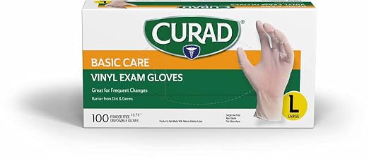 Curad - CURVT3RH Basic Care Vinyl Disposable Exam Gloves, Large (Pack of 300)