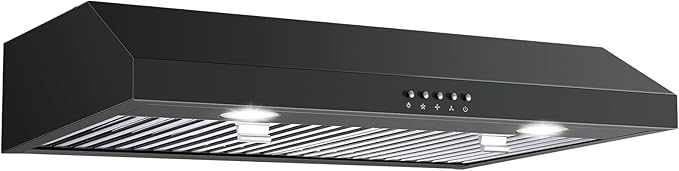 SNDOAS Under Cabinet Range Hood 30 inch,Black Range Hood with 430 Spray-Painted Stainless Steel,3-speed Fan & 700 CFM Kitchen Hood,Ducted/Ductless Range Hoods with 3-Venting,Baffle Filters