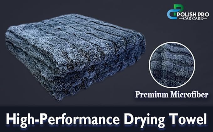 Polish Pro Car Drying Towel & Wash Mitt, Ultra Soft, Super Absorbent 1400 GSM Car Washing Kit, Twisted Loop & Coral Fleece, Holds Up to 10lbs Water, 24"x36", Set of 2