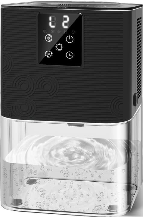 MTOX Dehumidifier, 3L/105oz Water Tank, 1100ml/Day, Dehumidifier for Bathroom Bedroom Basement RV, Ultra-Quiet 28dB Sleep Mode, Auto Shut-Off, Auto Defrost, 7-Color LED Light, Digital Display (Black)