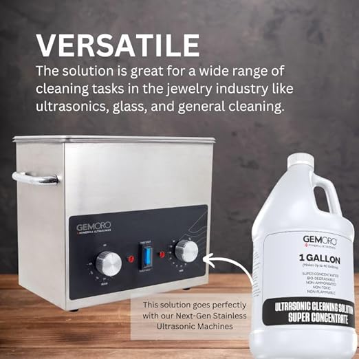 GemOro Jewelry Cleaner Solution Concentrate | For Ultrasonic Machines | Professional Performance Cleans Rings Watches Glasses Earrings (1 Gallon)