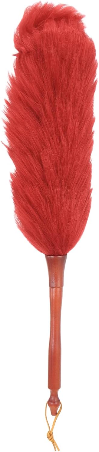 uxcell Wool Duster, 20.5" Natural Feather Cleaner Household Cleaning Duster with Solid Wooden Handle for Cleaning Fans Window Blinds Shelves Furniture, Red