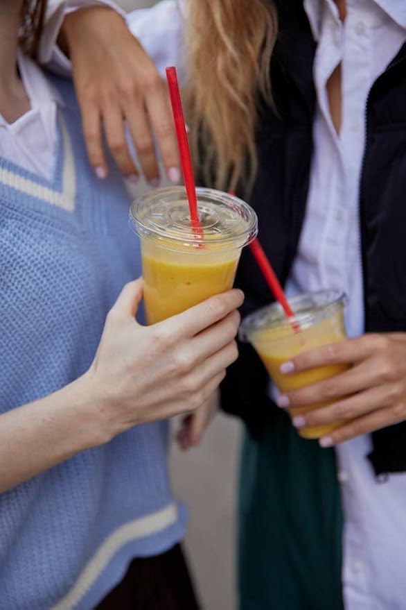 TashiBox plastic cups with lids [24 oz 100cups&100flat lids],Clear Crystal disposable plastic cups,smoothie cups