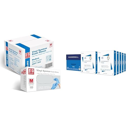 Basic Medical Synmax Vinyl Exam Gloves, Case of 1,000 - Hammermill Printer Paper, 10 Ream Case, 5,000 Sheets