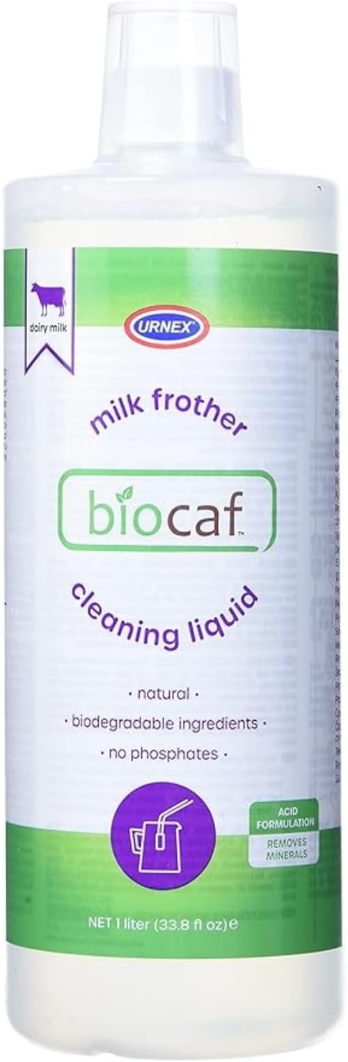 Biocaf Espresso Machine Milk Cleaning Liquid - 1 Liter - Safe Biodegradable Phosphate-Free and Odorless for Auto-Frother, Steam Wands, and Milk Vessels, Such as Steel Pitchers