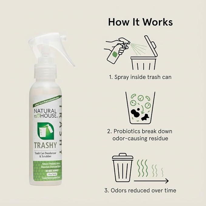 Trashy - Probiotic Trash Can Deodorizer Spray - Plant-Based Odor Remover - Non-Toxic - Botanical Scent - 4 oz