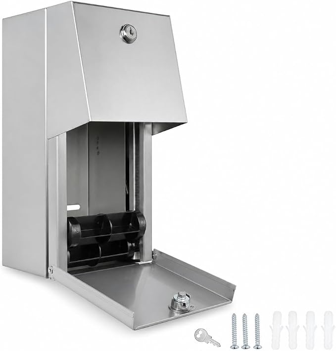 Commercial Toilet Paper Dispenser - 304 Stainless Steel Double Roll Holder - Heavy Duty Lockable Wall Mount Tissue Dispenser for Restroom - Metal Bathroom Fixtures