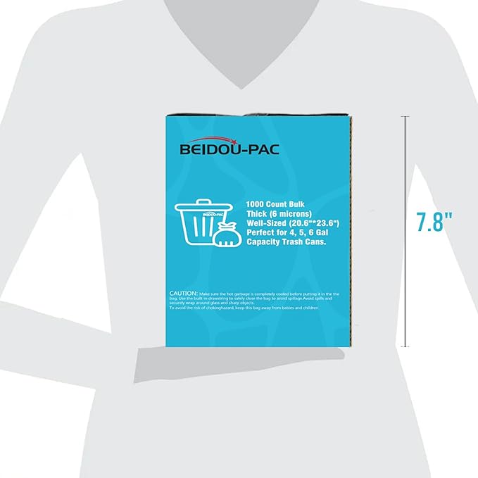 BEIDOU-PAC 4-6 Gallon Trash Bags, 1000 Count Bulk Value Pack, Clear Plastic Recycling Bags, Multi-purpose Garbage Bags for Business Home Bathroom Kitchen Commercial and Industrial