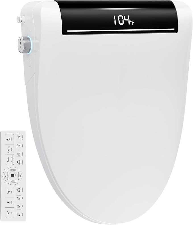 Bidet Toilet Seat with Bubble Shield, Heated Endless Warm Water Electric Bidet with Dryer, Auto Open/Close Lid & Seat, LED Temp Display, Smart Bidet Seat for Bathroom (pearly gray)