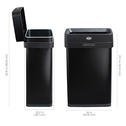 Clorox 13 Gallon Trash Can - 50L Slim Open Top Garbage Bin for Commercial Spaces, Kitchen, Office - Narrow Rectangular Black Stainless Steel Body with Hinged Rim Protection