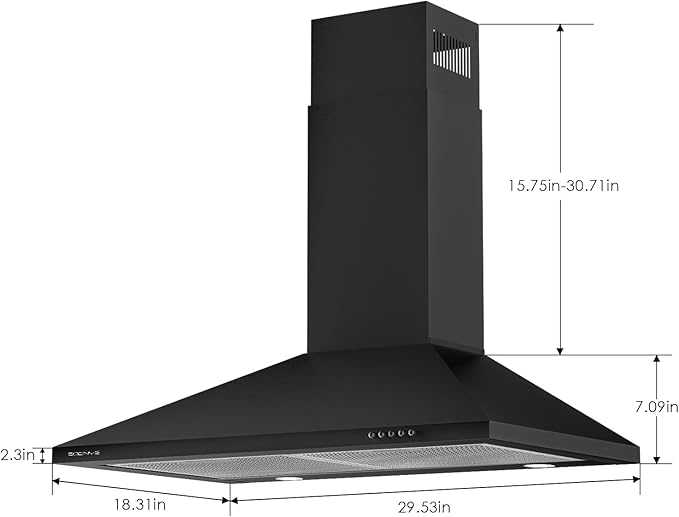 30 Inch Wall Mount Range Hood Ducted/Ductless Convertible Kitchen Exhaust Hood with 450 CFM Motor, 3 Speed Fan, LED Lighting and Dishwasher Safe Filters, Matte Black Painted Finish