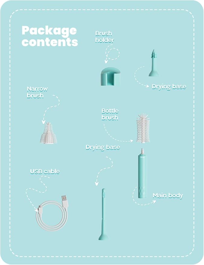 Magic Brush - Electric Baby Bottle Brush Cleaner with 360-Degree Rotation, Baby Bottle Cleaner Set with Silicone Head, USB Rechargeable, Water-Resistant Design, Nipples & Feeding Accessories