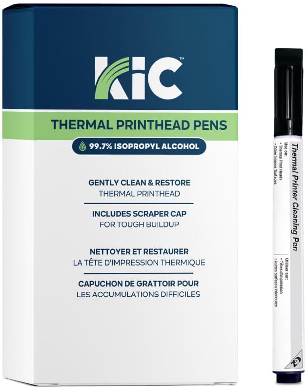 Waffletechnology KICTeam - Cleaning Pens for Thermal Printer Printheads & Electronics (12 Pens) - Includes Scraper Cap for Tough Buildup - Filled with Quick Drying Solution
