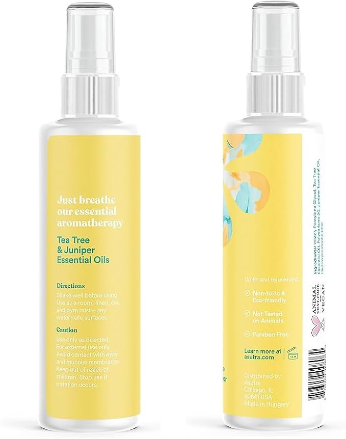 ASUTRA Multi-Use Essential Oil Aromatherapy Spray (Tea Tree & Juniper), 4 fl oz – Mist for Face, Body, Rooms & Linens – Car, Fabric, and Bathroom Freshener