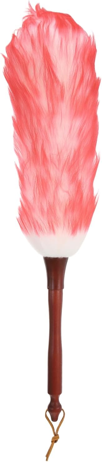 uxcell Wool Duster, 20.5" Natural Feather Cleaner Household Cleaning Duster with Solid Wooden Handle for Cleaning Fans Window Blinds Shelves Furniture, White Pink