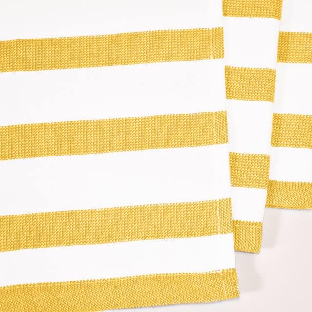 Realm 17" x 27" 100% Cotton Kitchen Towel (4 Pack) | Stripe Pattern Ochri Yellow | Soft, Plush & Absorbent with Solid White Backing