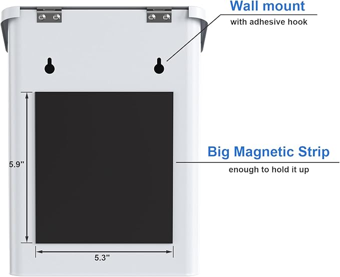Magnetic Lint Bin for Laundry Room, Wall Mounted Metal Lint Box Holder Trash Can with Lid for Dryer, Lint Basket for Laundry Room Organization, White