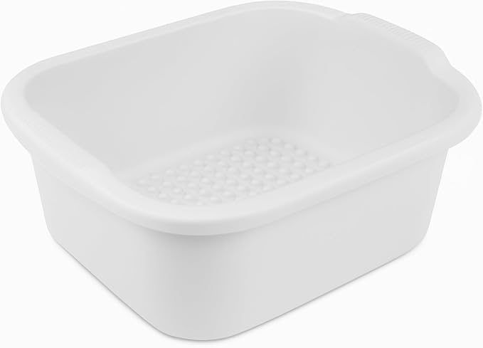Plastic Wash Tub Dishpan Basin and Foot Bath for Soaking Feet, Laundry Hand Wash Bucket, Dish Pans for Washing and Storage Cleaning Supplies - 12 Quarts - Heavy Duty - White