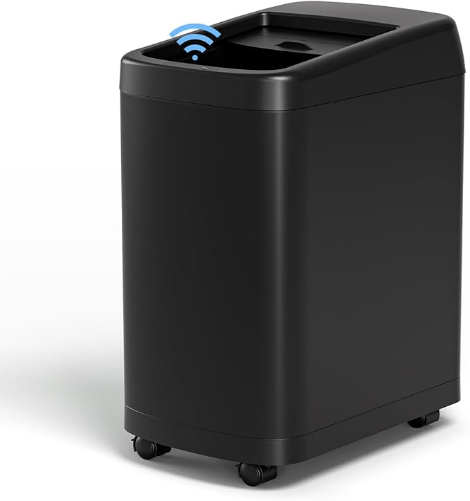 ELLO&ALLO Garbage Can Motion Sensor Trash Can 8 Gallon for Kitchen with Roll Up Lid, Automatic Touch Free High-Capacity with Wheels Black Waste Bin