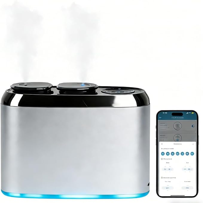 Waterless Essential Oil Diffuser Smart App & Button Control | 50ml x 2 Types Scent Diffusers, Portable Wireless Aroma Air Machine Fragrance for Home, Bathroom, Bedroom, Office, Camping