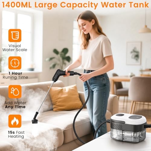 Pressurized Steam Cleaner, 3-Level Adjustable Handheld Steamer Cleaning for Home, 15s Fast Heat-Up & 47.3oz Tank, 2500W Multi-Surface Portable Steamer for Floor/Grout/Car with 33PCS Accesssories