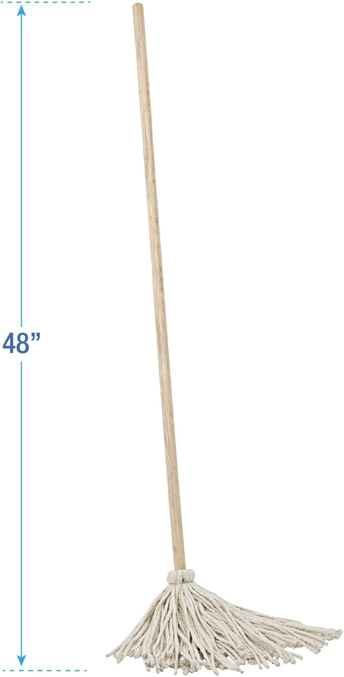 Boardwalk Handle/Deck Mops, 12 oz White Cotton Head, 48" Oak Wood Handle, 6/Pack