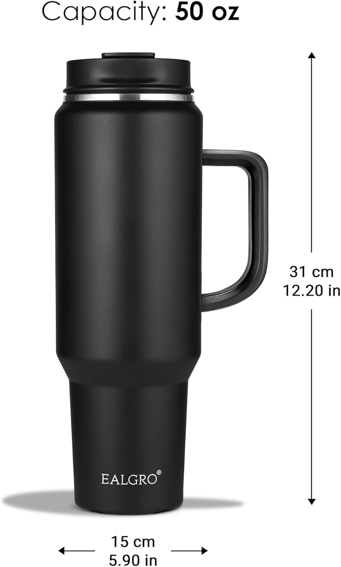 EALGRO 50 oz Tumbler with Handle, Insulated Tumblers with Lid and Straw, Large Metal Sports Water Bottle Jug, Thermal Stainless Steel Travel Coffee Mug Cup, Red
