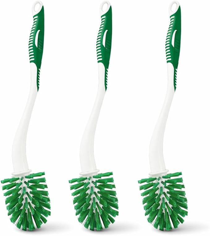 LIBMAN Curved Toilet Brush - 3 Pk Angled Toilet Bowl Brush with Long Handle - Bathroom Bowl Cleaning